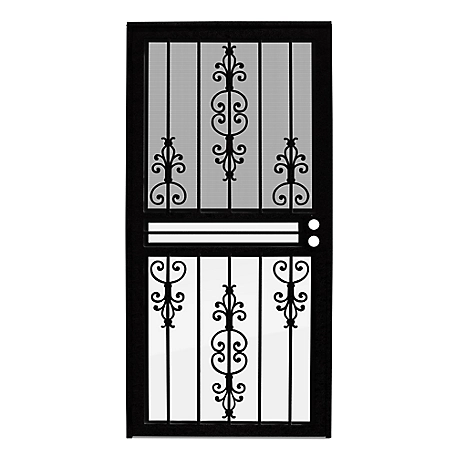 Titan 30 in. x 80 in. Estate Black Recessed Mount All Season Security Door with Insect Screen and Glass Inserts