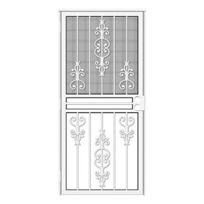 Titan 30 in. x 80 in. Estate White Recessed Mount All Season Security Door with Insect Screen and Glass Inserts