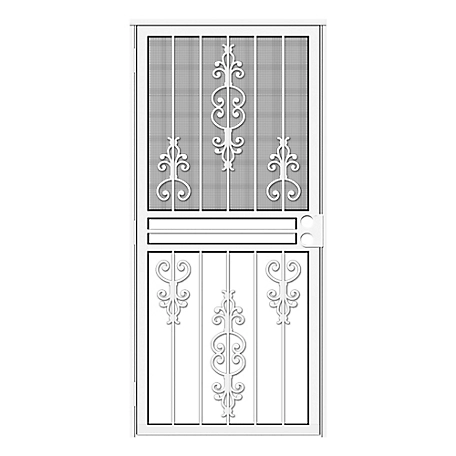 Titan 30 in. x 80 in. Estate White Recessed Mount All Season Security Door with Insect Screen and Glass Inserts