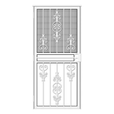 Titan 32 in. x 80 in. Estate White Recessed Mount All Season Security Door with Insect Screen and Glass Inserts