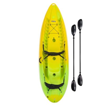 Lifetime 10 ft. Manta 100 Tandem Recreational Kayak, Paddles Included I call it my tank because it's indestructible!
                  This sit on top kayak is extremely safe for children or novice kayakers since it does not take on water & will never tip over!! 