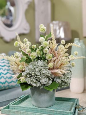 Harper Willow Faux Floral Arrangement With White Snowballs Teal Hydrangea And White Astilbe Vase Included 100021 At Tractor Supply Co