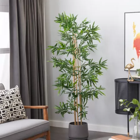 Harper & Willow Artificial Bamboo Tree in Green Polyester with Black Plastic Pot 34" x 32" x 72" Artificial Plants & Flowers