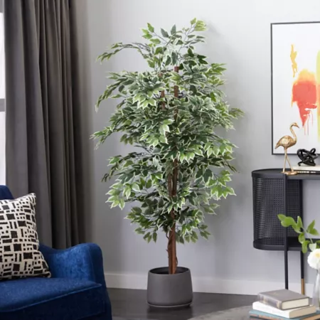 Harper & Willow 38 in x 36 in x 73 in Green Polyester Artificial Ficus Tree with Black Plastic Pot Artificial Plants & Flowers