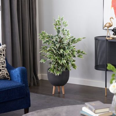 Harper & Willow 38 in. Artificial Green Polyester Ficus Tree in Black Plastic Pot