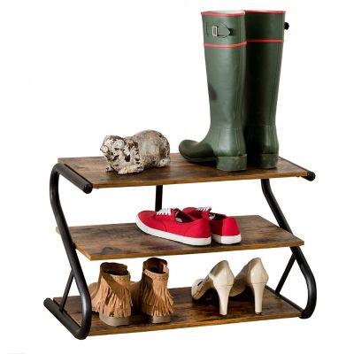 Honey-Can-Do Rustic Z-Frame Wooden Shoe Rack, 3-Shelf