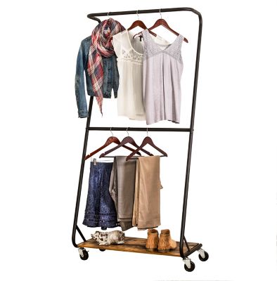Honey-Can-Do Double Rolling Rustic Z-Frame Garment Rack, 11 in. x 33 in. x 72 in.