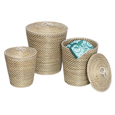 Honey-Can-Do Tall Basket Set with Lids, Nesting, Natural Seagrass, 3 pc.
