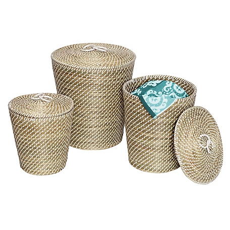 Honey-Can-Do Tall Basket Set with Lids, Nesting, Natural Seagrass, 3 pc.