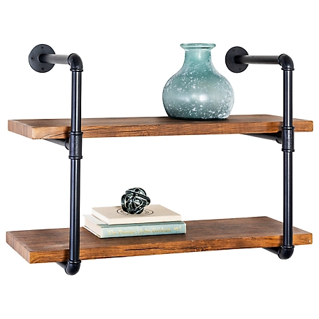 Honey-Can-Do 2-Tier Black Industrial Wall Shelf, 31.5 in. x 21.5 in. x 12 in.