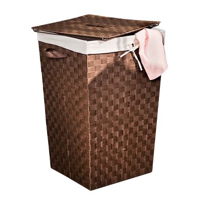 Honey-Can-Do Decorative Woven Strap Hamper with Lid, 17 in. x 17 in. x 26 in.