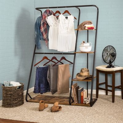 Honey-Can-Do Rustic Z-Frame Freestanding Open Closet Wardrobe, 48 in. x 17.2 in. x 68 in.