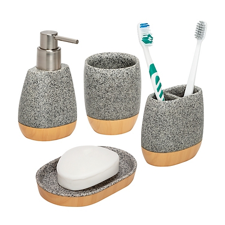 Honey-Can-Do Speckled Bath Accessory Set, Toothbrush Holder, Soap Dispenser, Soap Dish, Tumbler, 4 pc.
