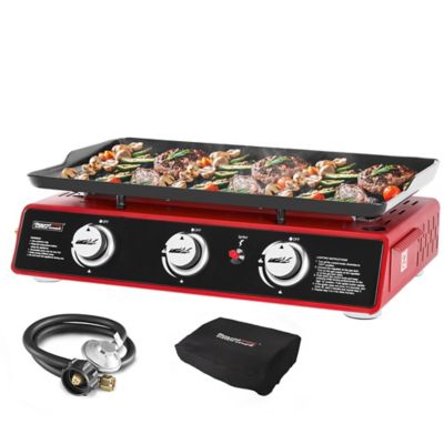 Royal Gourmet 24 in. 3-Burner Portable Propane Gas Tabletop Grill Griddle with Cover for Camping, 25,500 BTU, Red, PD1301R