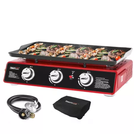 Royal Gourmet 24" 3-Burner Portable Propane Gas Cooktop with Lid for Camping 25 500 BTU Red Portable Grills