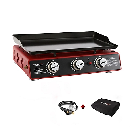 Royal Gourmet 24 in. 3-Burner Portable Propane Gas Tabletop Grill Griddle with Cover for Camping, 25,500 BTU, Red, PD1301R