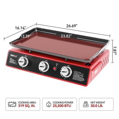 Image showing  3-Burner 24 in. Propane Gas Portable Tabletop Grill Griddle with Cover for Camping, 25,500 BTU, Red