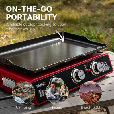 Image showing  3-Burner 24 in. Propane Gas Portable Tabletop Grill Griddle with Cover for Camping, 25,500 BTU, Red