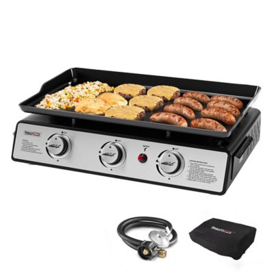 Royal Gourmet Propane Gas 3-Burner Table Top Grill Griddle with Cover, 24  in. Portable for Camping, 25,500 BTU, Silver, PD1301S at Tractor Supply Co.