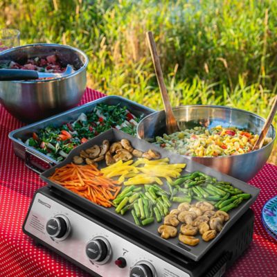 Image showing  3-Burner Propane Gas Table Top Grill Griddle with Cover, 25,500 BTU, 24 in. Portable for Camping, Silver