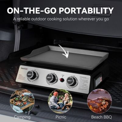 Image showing  3-Burner Propane Gas Table Top Grill Griddle with Cover, 25,500 BTU, 24 in. Portable for Camping, Silver