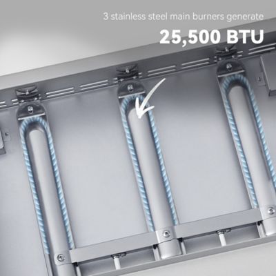 Image showing  3-Burner Propane Gas Table Top Grill Griddle with Cover, 25,500 BTU, 24 in. Portable for Camping, Silver