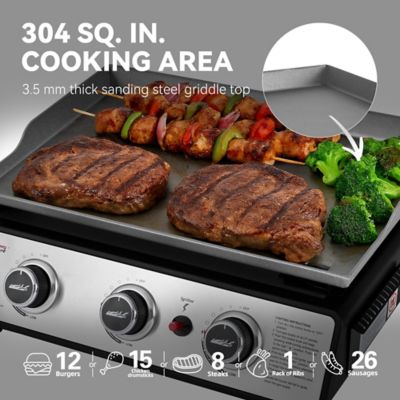 Image showing  3-Burner Propane Gas Table Top Grill Griddle with Cover, 25,500 BTU, 24 in. Portable for Camping, Silver