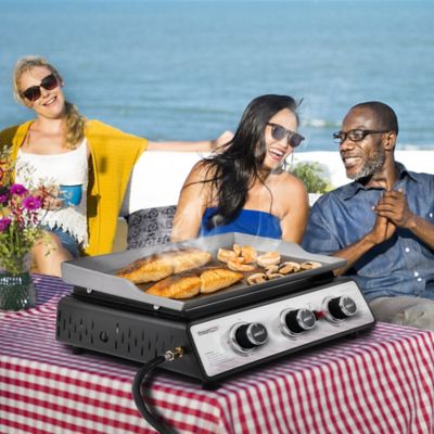 Image showing 8 th Royal Gourmet 3-Burner Propane Gas Table Top Grill Griddle with Cover, 25,500 BTU, 24 in. Portable for Camping, Silver