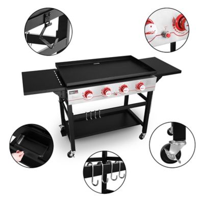Black 4-Burner Propane Grill Royal Gourmet GB4000C 36-Inch Flat Top Gas Griddle with Protected Cover 