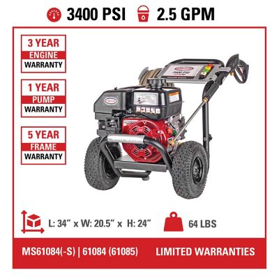 Image showing 7 th SIMPSON 3,400 PSI 2.5 GPM Gas Cold Water MegaShot Pressure Washer with Kohler SH270 Engine, 10 in. Premium Tires