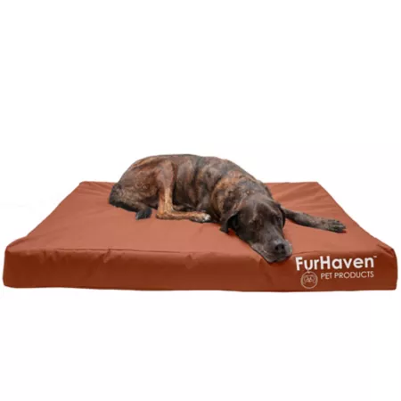 FurHaven Logo Oxford Dog Bed with Luxury Memory Foam Mattress for Indoor/Outdoor Use Outdoor Dog Beds