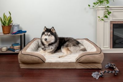 Image showing 1 th FurHaven Velvet Waves Perfect Comfort Memory Top Sofa Dog Bed
