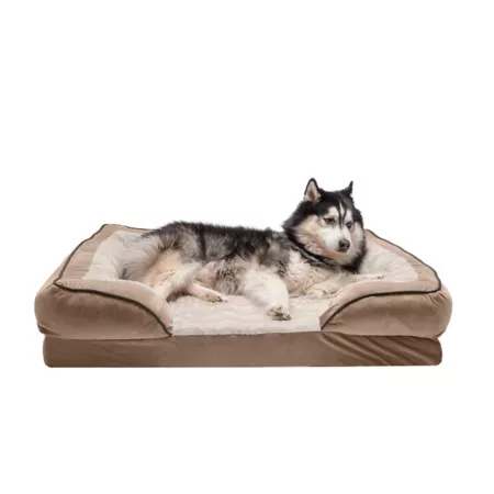 FurHaven Velvet Waves Perfect Comfort Dog Sofa Bed with Memory Foam Top Orthopedic Dog Beds