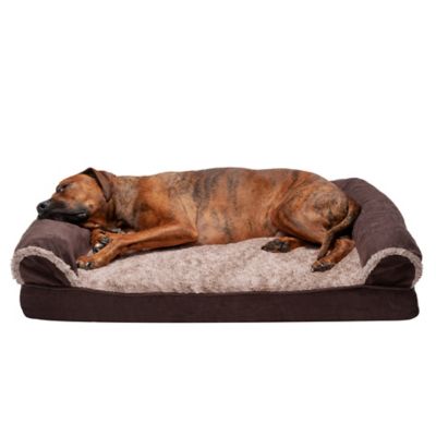 FurHaven Two-Tone Faux Fur and Suede Cooling Gel Top Sofa Dog Bed Comfortable Dog