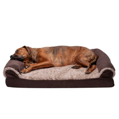 FurHaven 2-Tone Faux Fur and Suede Cooling Gel Top Sofa Dog Bed