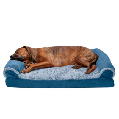FurHaven Two-Tone Faux Fur and Suede Cooling Gel Top Sofa Dog Bed