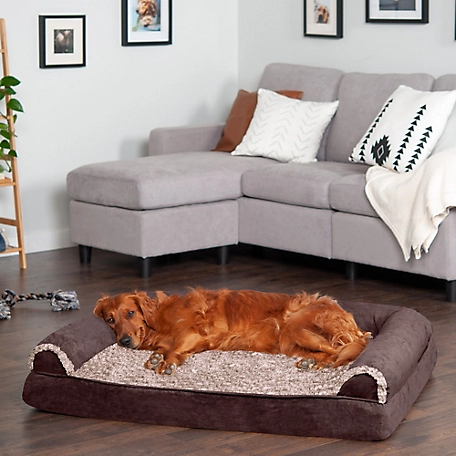 FurHaven Two-Tone Faux Fur and Suede Memory Top Sofa Pet Bed