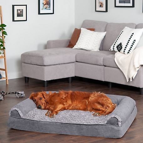 FurHaven Two-Tone Faux Fur and Suede Memory Top Sofa Pet Bed