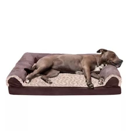 FurHaven Orthopedic Dog Sofa Bed in 2-Tone Faux Fur and Suede Bolster Dog Beds