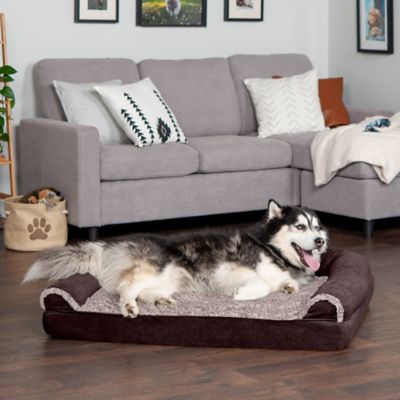 Image showing 9 th FurHaven 2-Tone Faux Fur and Suede Orthopedic Sofa Dog Bed