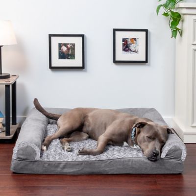 Image showing 9 th FurHaven 2-Tone Faux Fur and Suede Orthopedic Sofa Dog Bed