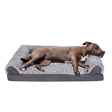 FurHaven Two-Tone Faux Fur and Suede Orthopedic Sofa Dog Bed