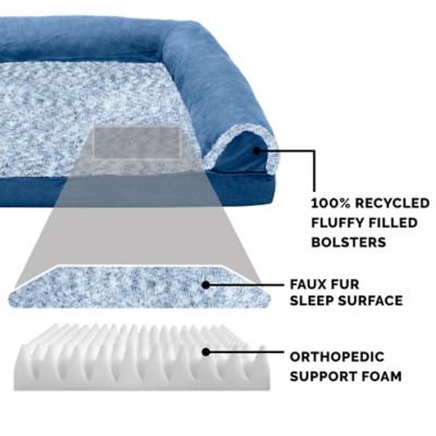 Image showing 2 th FurHaven 2-Tone Faux Fur and Suede Orthopedic Sofa Dog Bed