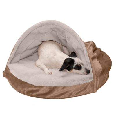 Image showing 9 th FurHaven Wave Fur and Velvet Orthopedic Hooded Snuggery Dog Bed