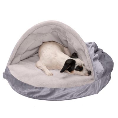 Image showing 9 th FurHaven Wave Fur and Velvet Orthopedic Hooded Snuggery Dog Bed