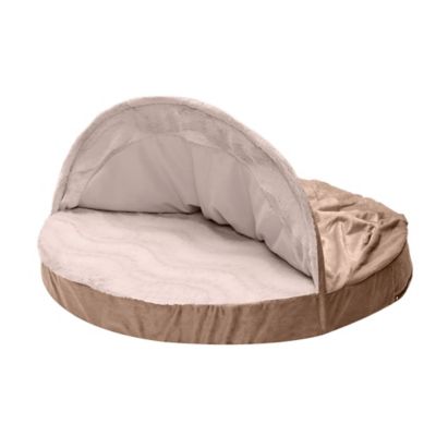 FurHaven Wave Fur and Velvet Memory Foam Hooded Snuggery Cave Dog Bed