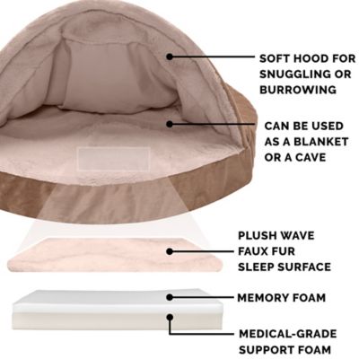 Image showing  Wave Fur and Velvet Memory Foam Hooded Snuggery Cave Dog Bed