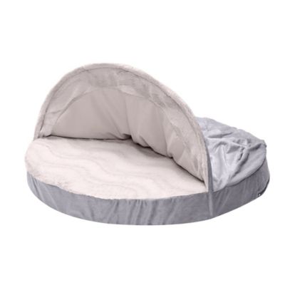 FurHaven Wave Fur and Velvet Memory Foam Hooded Snuggery Cave Dog Bed