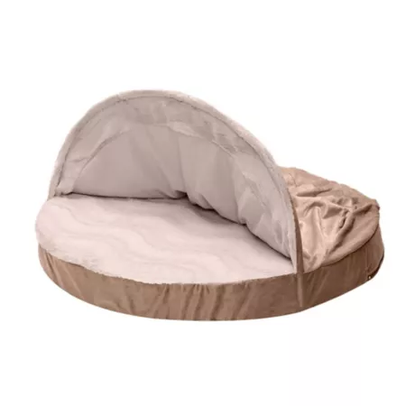 FurHaven Wave Fur and Velvet Cooling Gel Foam Snuggery Hooded Cave Dog Bed Covered Dog Beds