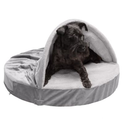 Image showing  Wave Fur and Velvet Cooling Gel Foam Snuggery Hooded Cave Dog Bed